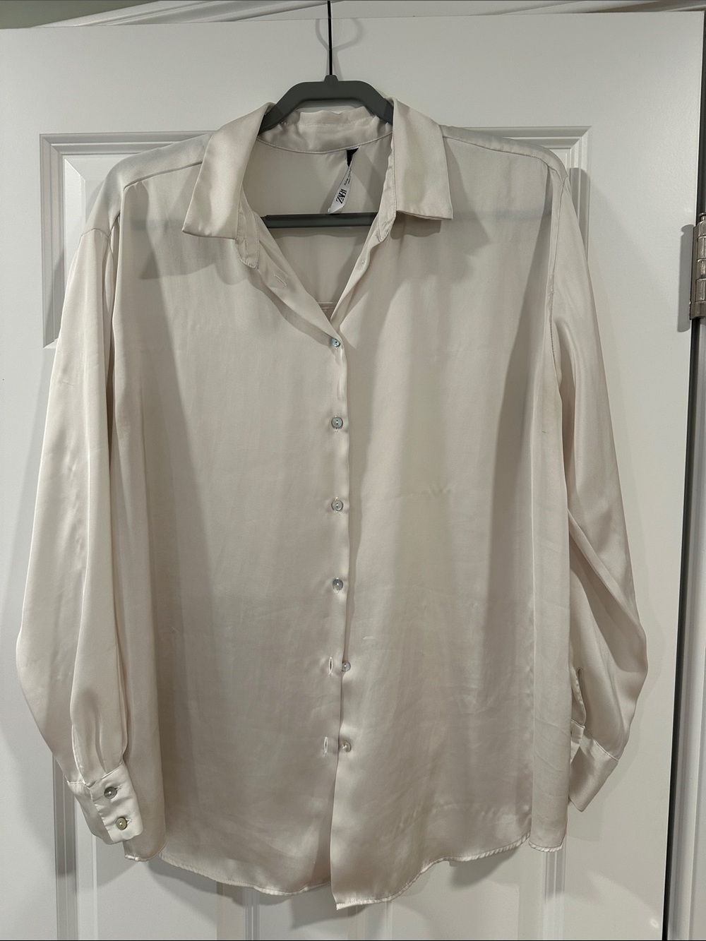 Zara Ivory Satin Button-Down Shirt